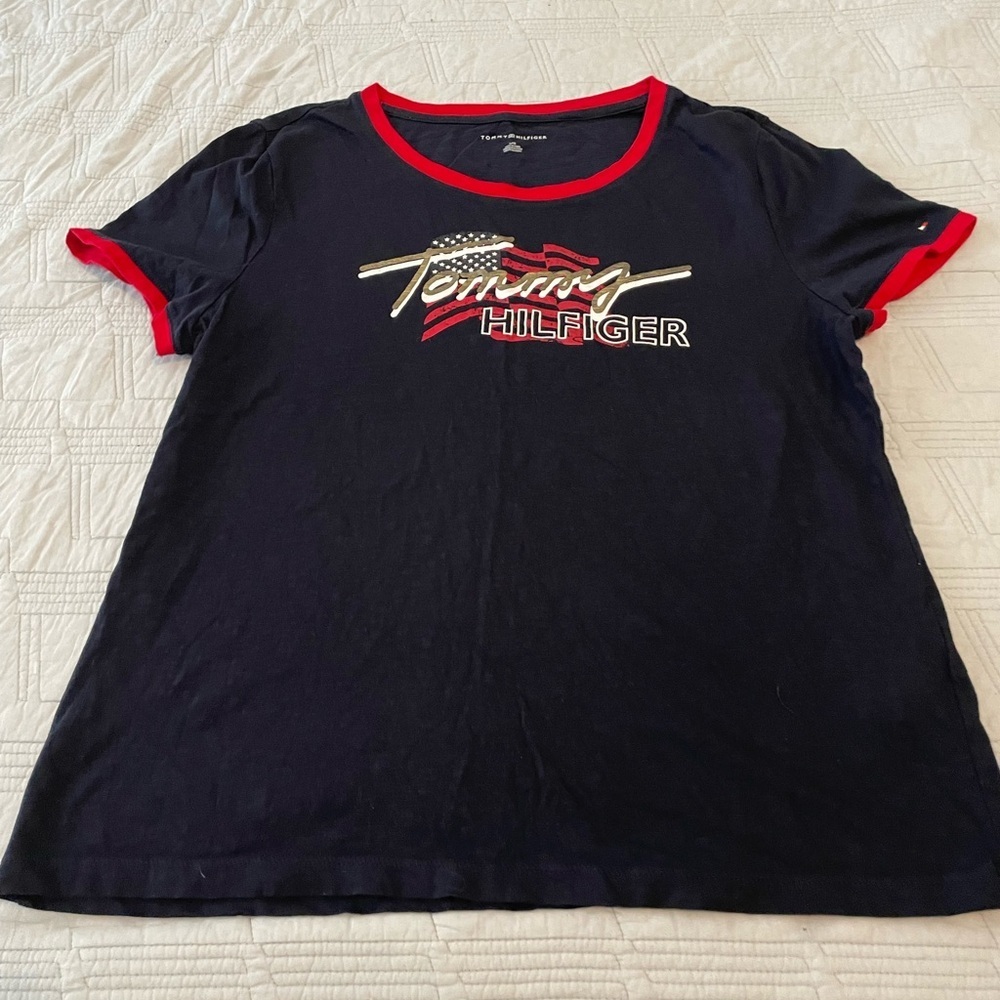Tommy Hilfiger Navy Red Logo Ringer Tee